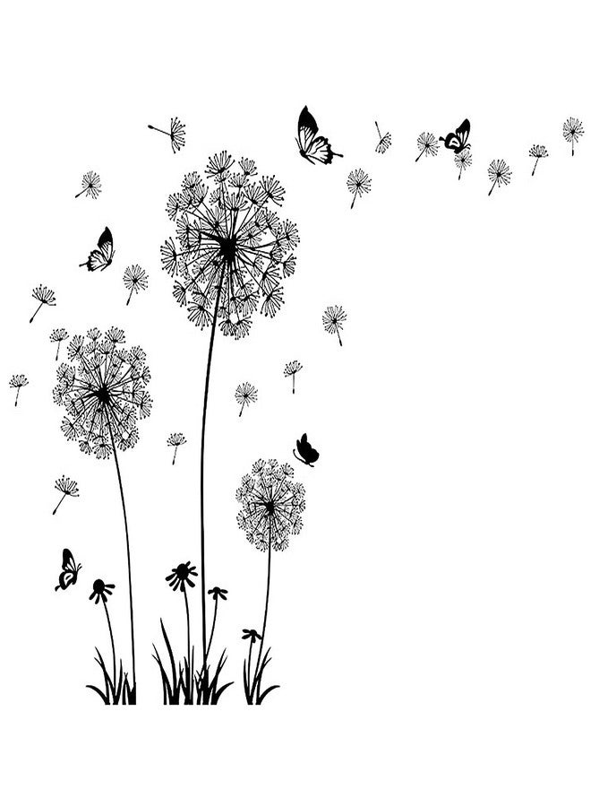 Teniinet Black and White Dandelion Butterfly Wall Stickers,Creative Peel and Stick Vintage Floral Art Decor, Removable DIY Sticker Decals for Kids Bedroom Living Room Nursery Classroom Playroom - Image 1